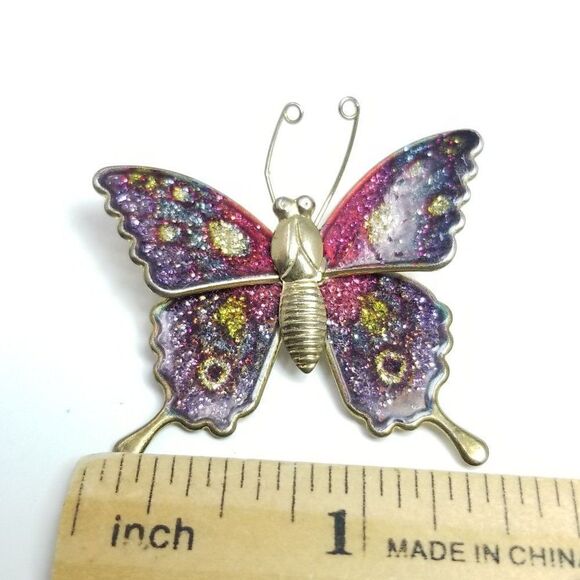 Vintage Purple Sparkly Butterfly Brooch, Insect Lapel Pin, Colorful, Estate - Picture 3 of 6